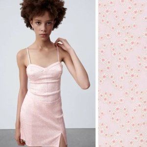 NWT. Zara Pink Floral Print Satin Effect Bodysuit AND Skirt Set. Size S.